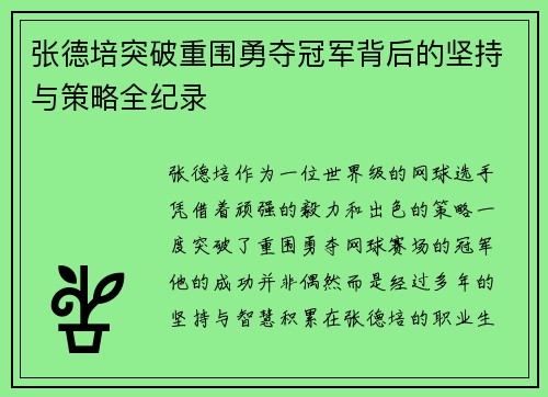 张德培突破重围勇夺冠军背后的坚持与策略全纪录