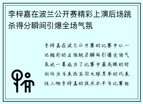 李梓嘉在波兰公开赛精彩上演后场跳杀得分瞬间引爆全场气氛 李梓嘉在波兰公开赛精彩上演后场跳杀得分瞬间引爆全场气氛